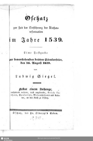 Oschatz zur Zeit der Einführung der Kirchenreformation im Jahre 1539