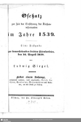 Oschatz zur Zeit der Einführung der Kirchenreformation im Jahre 1539
