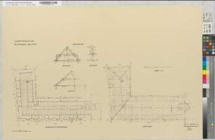 Erweiterungsbau Essen Hbf, Dachgeschoß und Sparrenanlage: Ansicht, Schnitte [2 Exemplare], M. 1:100