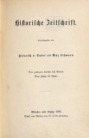 Historische Zeitschrift : HZ. 68. 1892