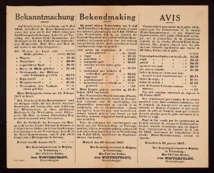 "Bekanntmachung". Festsetzung von Höchstpreisen für Brot und Getreide (Z.E.K. 245/17. Nr. 745)