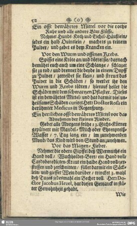 Ein oft bewährtes Mittel vor die rothe Ruhr und alle andere Blut Flüsse