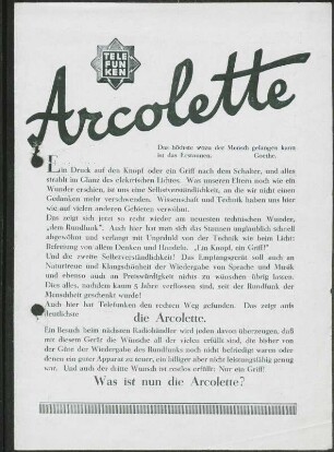 Werbeprospekt: Telefunken Arcolette