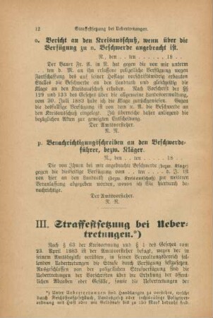 III. Straffestsetzung bei Uebertretungen