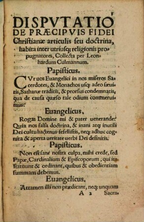 Disputatio theologica de articulis religionis utriusque evangelicae et papisticae