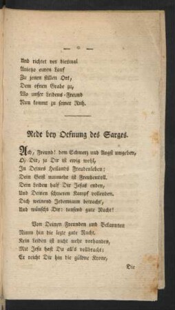 Rede bey Oefnung des Sarges.