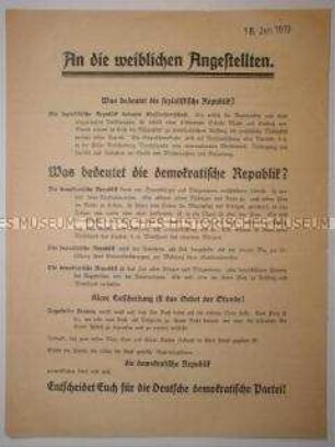 Propagandaflugblatt der DDP für die Wahl zur Nationalversammlung
