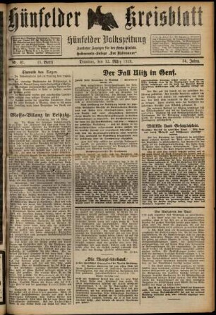 Erste Ausgabe vom Dienstag, den 12. März 1929.