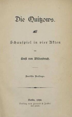 Die Quitzows : Schauspiel in vier Akten