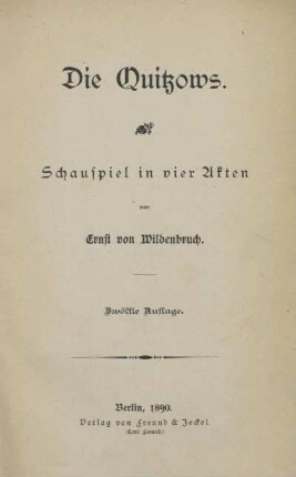 Die Quitzows : Schauspiel in vier Akten