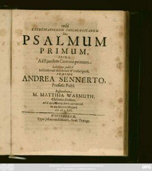 Exercitationum Philologicarum In Psalmum Primum, Prima : Ad Eiusdem Comma primum