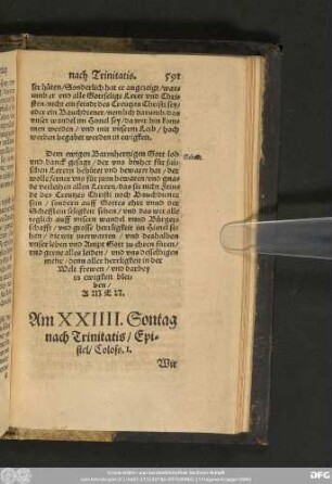 Am XXIIII. Sontag nach Trinitatis/ Epistel/ Coloss. I.