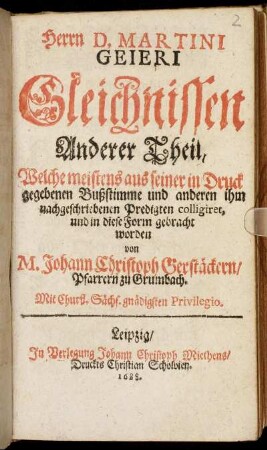 2: Herrn D. Martini Geieri Gleichnissen ... Theil. 2