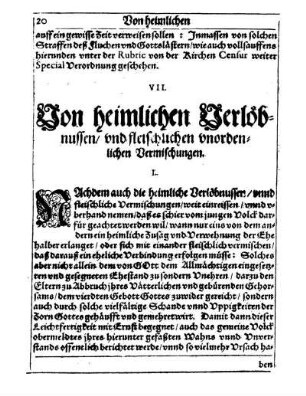 VII. Von heimlichen Verlöbnussen/ und fleischlichen unordenlichen Vermischungen