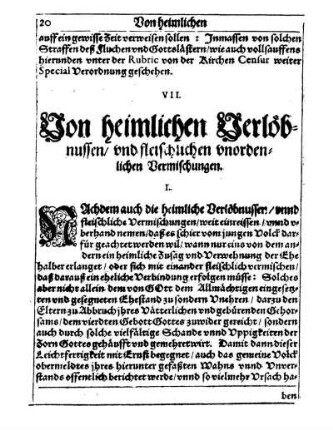 VII. Von heimlichen Verlöbnussen/ und fleischlichen unordenlichen Vermischungen
