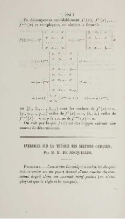 Exercices sur la théorie des sections coniques.