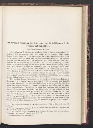 Die vertikalen Gradienten der Temperatur und die Schichtungen in den Cyklonen und Anticyklonen