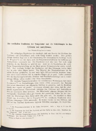 Die vertikalen Gradienten der Temperatur und die Schichtungen in den Cyklonen und Anticyklonen