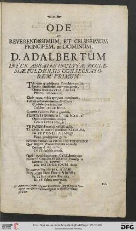 Ode ad reverendissimum, et celsissimum Principem, ac Dominum