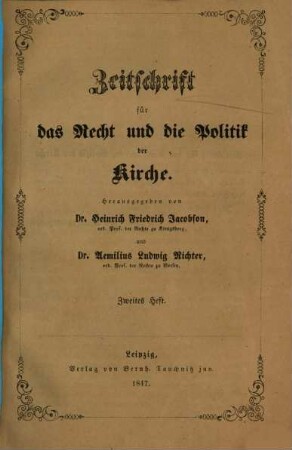 Zeitschrift für das Recht und die Politik der Kirche, 1847, H. 2