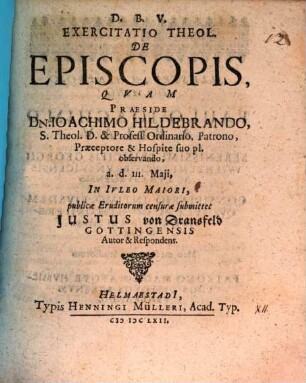 Exercitatio Theol. De Episcopis