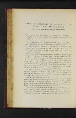 Notes Sur L'Élevage Du Mouton A Laine Dans Le Haut-Sénégal-Niger.