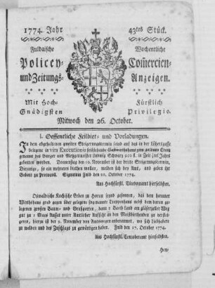 43tes Stück., Ausgabe vom 26. Oktober 1774