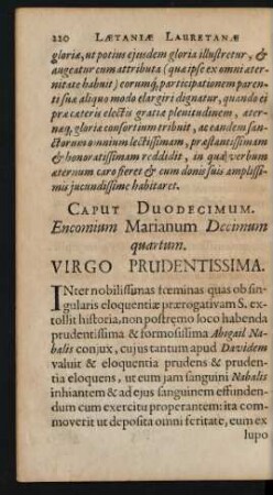 Caput Duodecimum. Encomium Marianum Decimum quartum. Virgo Prudentissima.