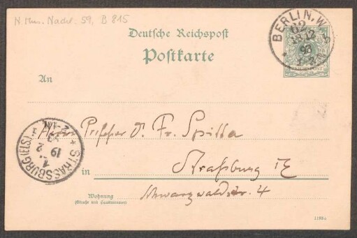 Postkarte an Friedrich Spitta : 18.12.1893
