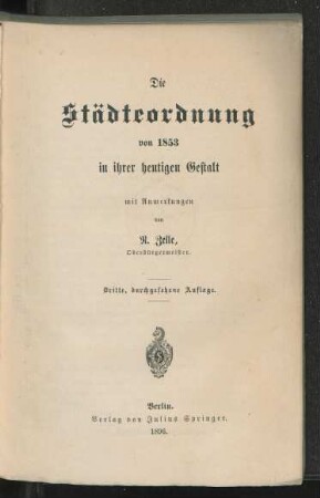 Die Städteordnung von 1853 in ihrer heutigen Gestalt