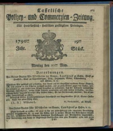 19tes Stueck, Montag den 10ten May. 1790