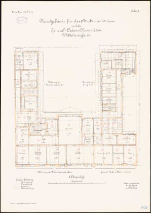 Dienstgebäude für das Preußische Staatsministerium und die General-Ordens-Kommission, Berlin: Grundriss 2. Obergeschoss 1:100