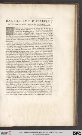 Barthelemy Dherbelot interprete des langues orientales