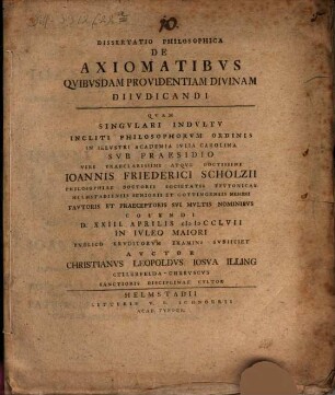 Diss. de axiomatibus quibusdam, providentiam diiudicandi