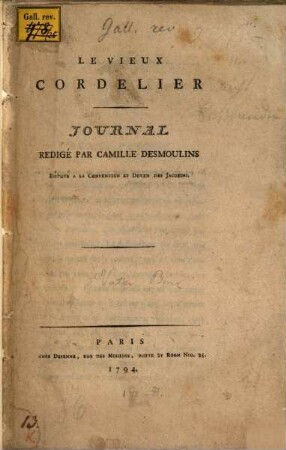 Le Vieux cordelier, 1794