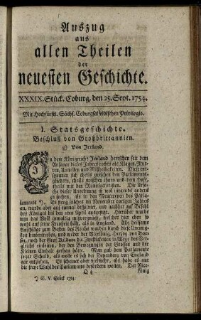 XXXIX. Stück. Coburg, den 25. Sept. 1754.