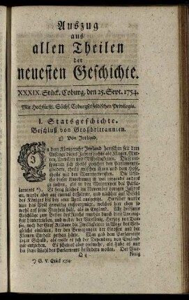 XXXIX. Stück. Coburg, den 25. Sept. 1754.