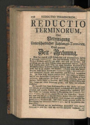 Reductio Terminorum, oder Vereinigung Unerschiedlicher Zahlungs-Terminen.