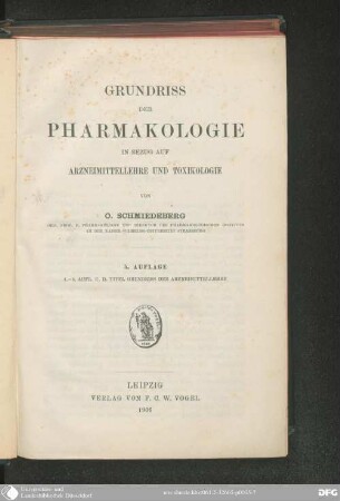 Grundriß der Pharmakologie in Bezug auf Arzneimittellehre und Toxikologie