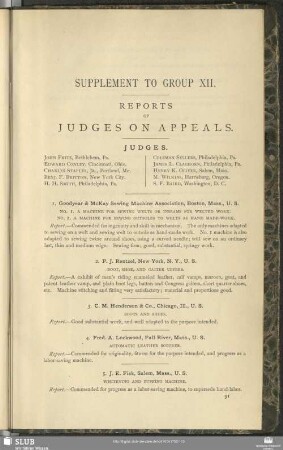 Supplement To Group XII. Reports Of Judges On Appeals