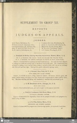 Supplement To Group XII. Reports Of Judges On Appeals