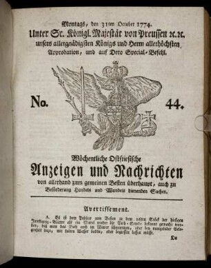 No. 44. Montags, den 31ten October 1774