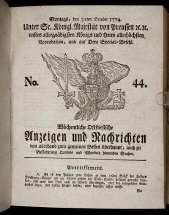 No. 44. Montags, den 31ten October 1774