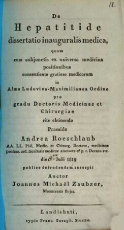 De hepatitide : dissertatio inauguralis medica
