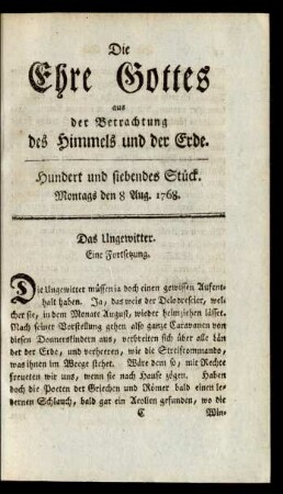 Hundert und siebendes Stück. Montags den 8 Aug. 1768