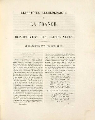Répertoire archéologique de la France, [8]. Répertoire archéologique du département des Hautes-Alpespar J. Roman