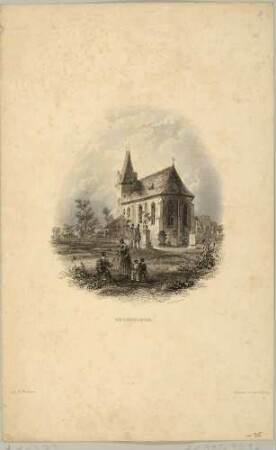 Die Kirche in Eutritzsch (Leipzig-Eutritzsch) nördlich von Leipzig, aus: Ramshorns Leipzig und seine Umgebungen von 1841