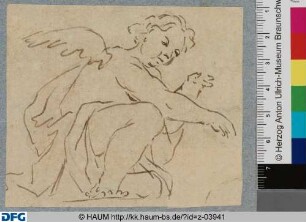 Hockender Putto nach rechts gewendet