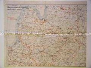 Geographische Übersichtskarte von Westpolen, dem Baltikum und dem Ostteil der UdSSR