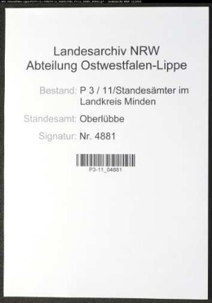 Sterberegister Standesamt Oberlübbe